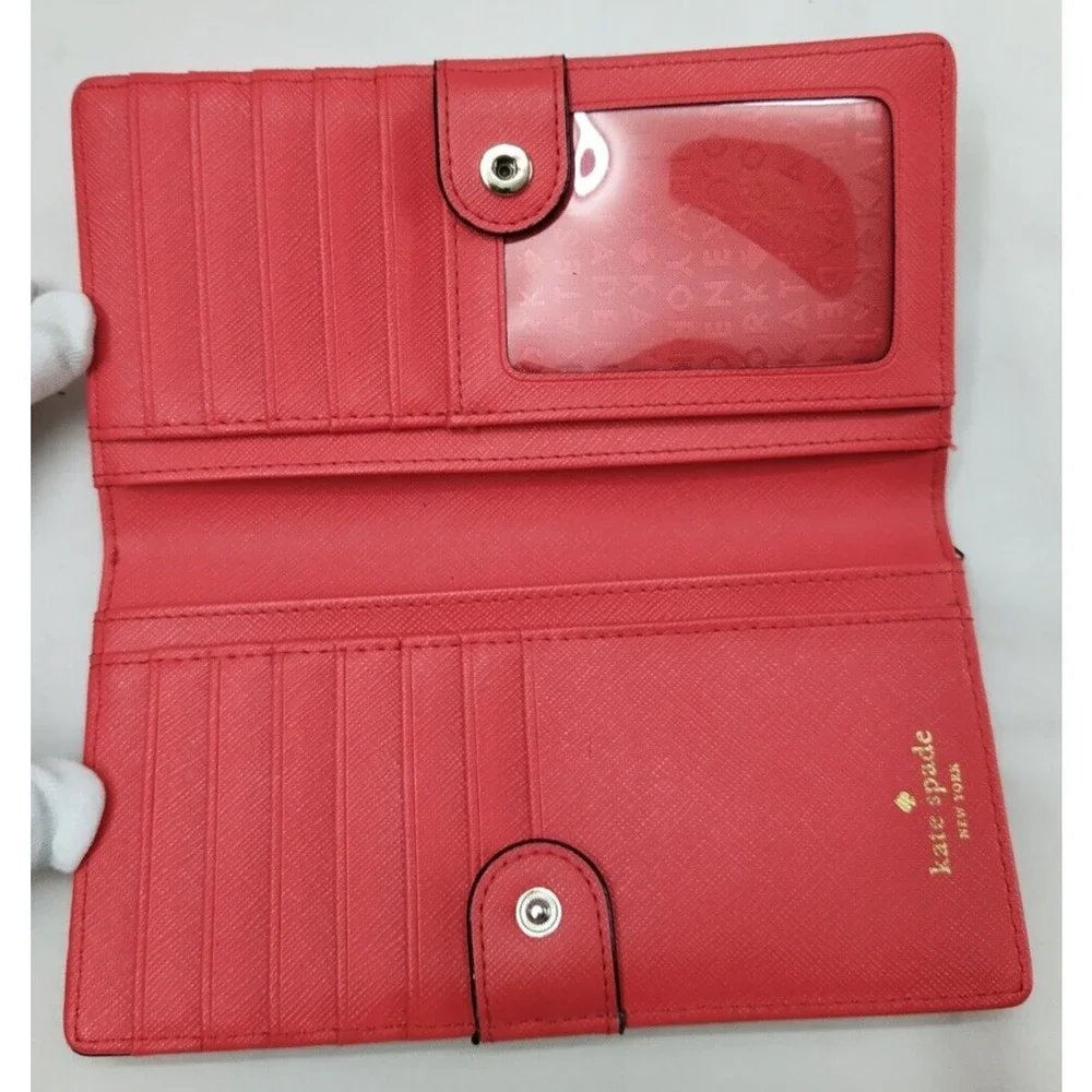 Kate Spade New York Red Crossgrain Leather Credit Card Bifild Long Wallet